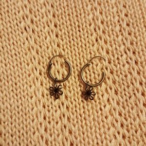 Silver Colored Flower Hoop Earrings